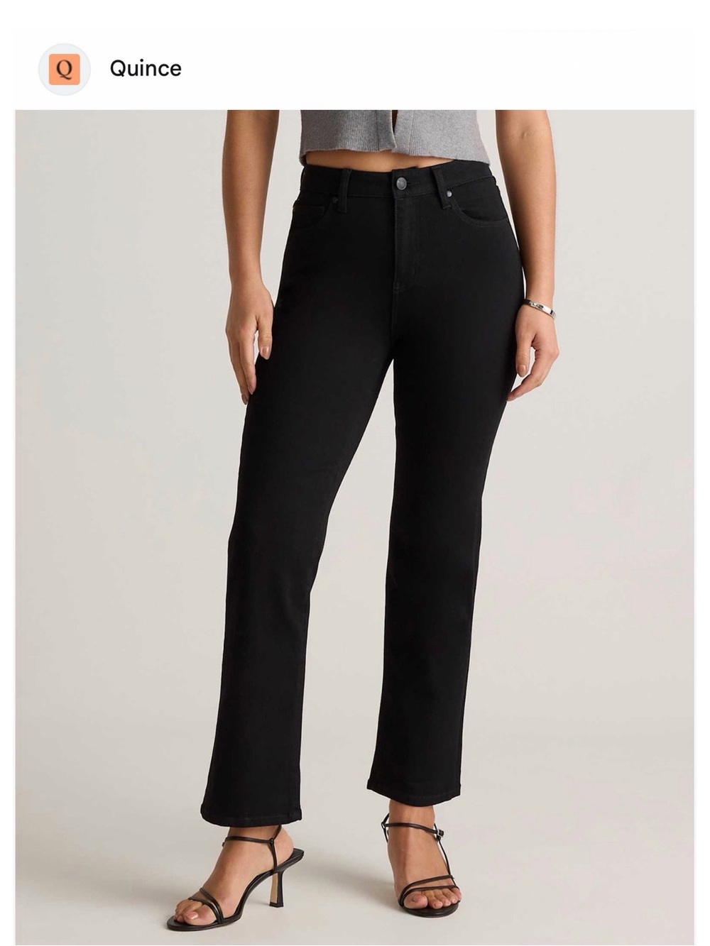 Quince Woman Black Denim Organic Straight Leg Stretch Jeans US26 Classic Minimal